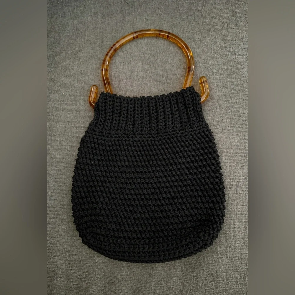 Vintage Beaux by Meg Black‎ Crochet Handbag with Lucite Handles-RARE